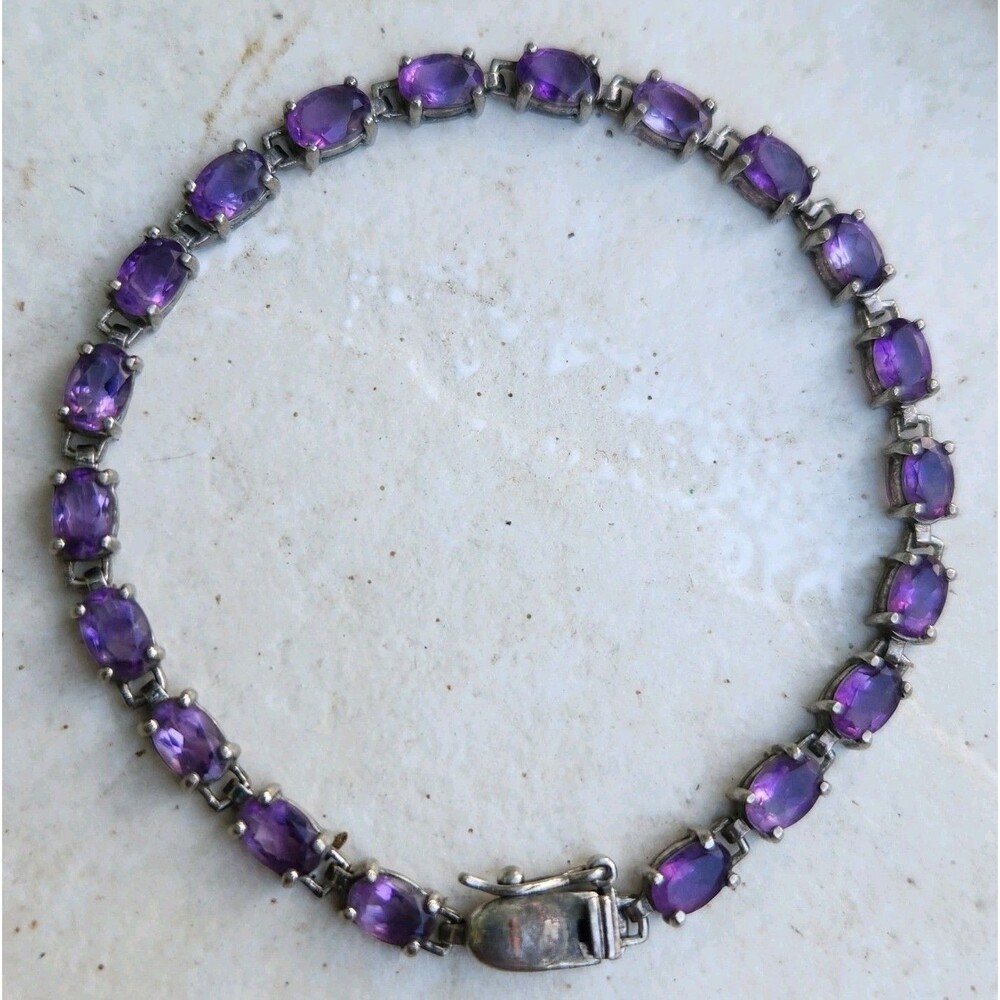 Faceted natural Amethyst Tennis Bracelet 7" sterling silver